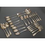 A box of assorted loose 19th century and later silver flatware, various dates, patterns and