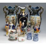 A box of miscellaneous chinaware, to include a pair of early 20th century continental vases,