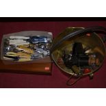 A collection of miscellaneous items, to include brass preserve pan, The Rapid marmalade cutter,