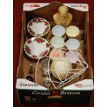 A box of miscellaneous items, to include ostrich egg, Paragon teawares, silver plated lady's