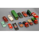 A collection of loose and playworn diecast toy vehicles to include Corgi Batmobile, a Triang Minic