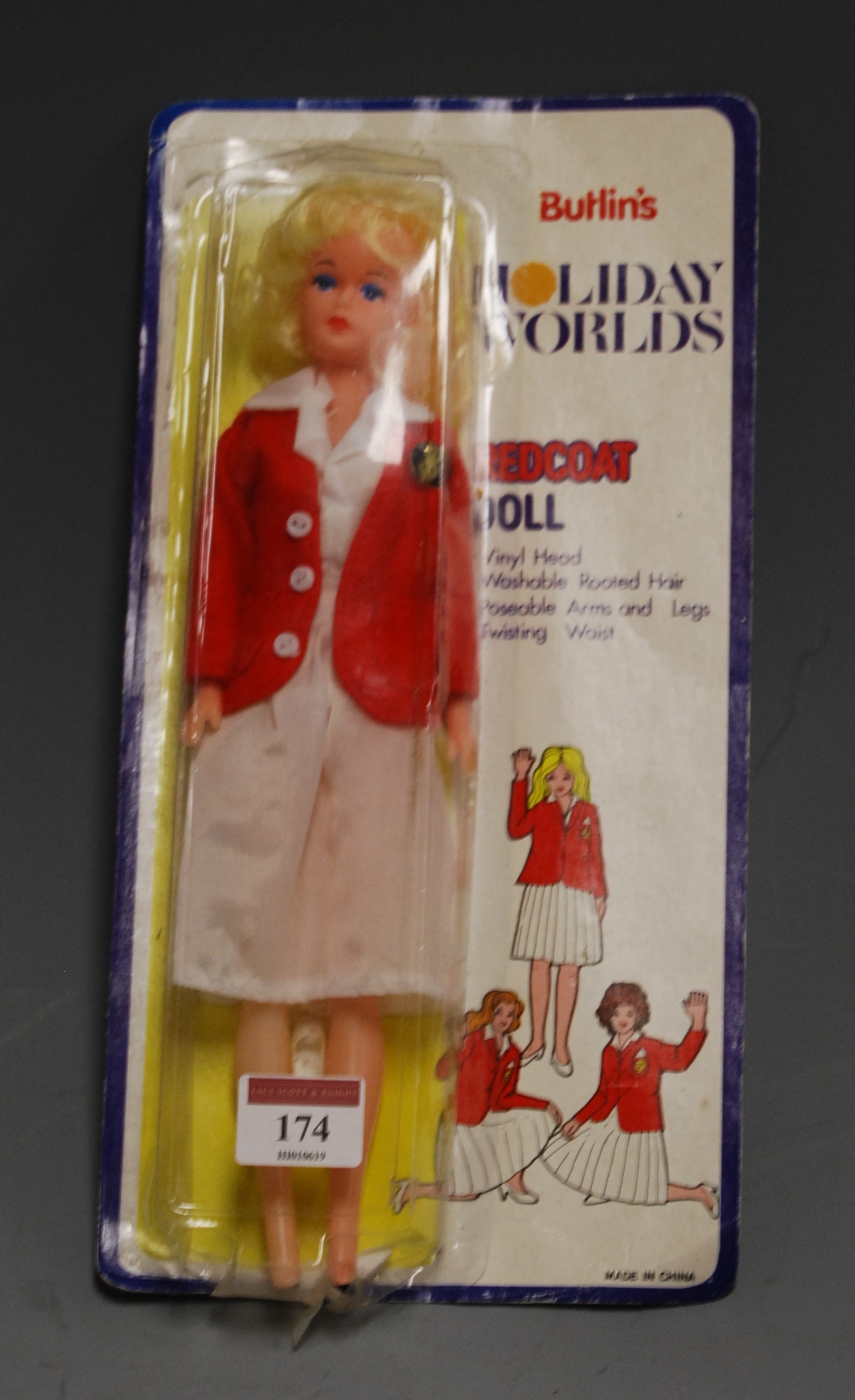 A Butlins Holiday World, made in China, red coat doll, vinyl doll with washable rooted hair and