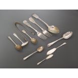 A collection of 19th century and later loose silver flatwares to include serving spoon, sauce ladle,