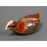 A Crown Derby desk weight in the form of a bird having gold stopper verso