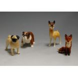 A collection of four Beswick figures, to include Boson Bulldog, French Bulldog, Deer and Fox