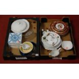 Two boxes of miscellaneous china and glassware, to include ten Art Nouveau style ceramic tiles,