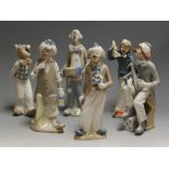 A collection of six Casades Spanish porcelain figures of clowns, the tallest h.28cm