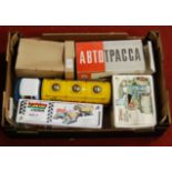 One box containing six various boxed and loose tinplate items to include a Kovap tractor and