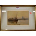Late 19th century school - Boats at anchor, watercolour heightened with white, indistinctly signed
