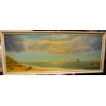 TE Bradley - coastal scene with clipper ship at sunset sunset, oil on canvas, signed lower left,