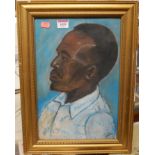 20th century school profile portrait of a North African man, pastel, indistinctly signed, 37x24cm
