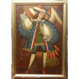 A contemporary oil painting depicting a Medieval gentleman in elaborate dress, oil on canvas, 76 x