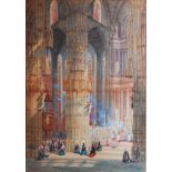 George Cattermole (1800-1868) - Cathedral interior, watercolour heightened with white, signed