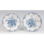 A pair of Worcester porcelain tea plates, each blue and white printed in the Pinecone pattern, circa