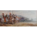 Charles Cattermole (1832-1900) - Waiting for the Charge, watercolour heightened with white, signed