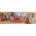 Charles Cattermole (1832-1900) - Soldiers on horseback in a town square, watercolour with traces