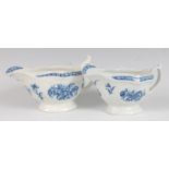 A Worcester porcelain strap fluted sauceboat, underglaze blue printed with flowers, 16.5cm; and