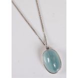A cats eye aquamarine pendant, the oval aquamarine cabochon, approx. 16 x 11 x 8.5mm, collet mounted