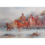 Charles Cattermole (1832-1900) - Civil War cavalry soldiers wading through a river, watercolour with