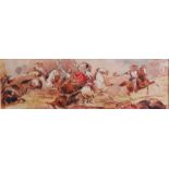 George Cattermole (1800-1868) - Civil war battle scene with cavalry, watercolour, 9 x 29.5cm; one