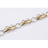 A 14ct bi-colour gold fancy link bracelet, each link comprised of a central curved yellow gold