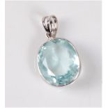 An aquamarine pendant, the oval mixed cut aquamarine, approx. 10.8 x 12.4 x 5.7mm, collet mounted in