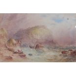 William Cook of Plymouth (act.1870-1890) - Shipwreck on the rocks, watercolour with body colour,