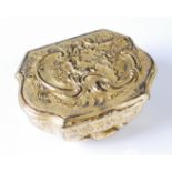 A mid-18th century Rococo gilt metal snuff-box, the whole chased with C-scrolls, shells, scroll