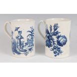An 18th century Worcester porcelain tankard, blue and white decorated in the Natural Spray
