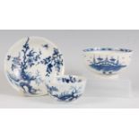 A Worcester porcelain tea bowl and saucer, blue and white painted in the Prunus Root pattern, open