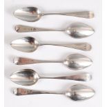 A set of six George III silver teaspoons, each in the Old English pattern with monogrammed