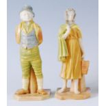 A pair of Worcester shot enamel figures depicting Charles Dickens characters Irish Man No.835 and