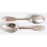 A set of six early Victorian silver dessert spoons, in the Fiddle pattern, with monogrammed