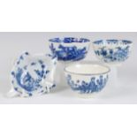 A Worcester porcelain tea bowl, blue and white printed in the Milkmaid pattern, circa 1775-90, dia.