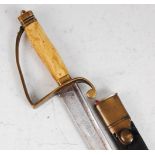 A George III spadroon, having a 74cm curved fullered blade with brass stirrup hilt and ivory grip,