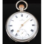 An Omega military issue nickel cased open face pocket watch, having an enamel dial with Roman