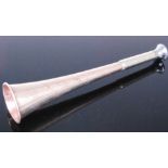 An early 20th century copper and silver plated beaters horn, stamped Earlham, 22cm.