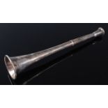 A circa 1900 silver novelty hunting horn,of plain form, makers mark rubbed, London 1898, length 19.