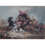 Halbot Knight Browne "Phiz" (1815-1882) A Cavalry encounter, watercolour, initialed lower right,