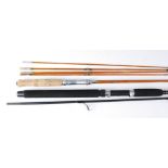 A collection of eight various fishing rods to include Carp Stalker two piece carbon rod, Jarvis