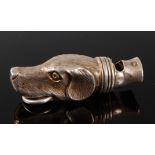 A Victorian novelty silver whistle in the form of a dogs head, with suspension ring, maker George