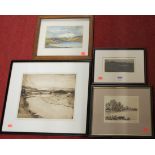 C Bygave - Edgefield landscape, artist proof print 8x16cm; John Weston - Iken Cliff, etching;