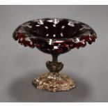 An early 20th century Bohemian ruby overlaid glass bowl, of circular form, within shaped border,