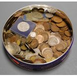 A box of miscellaneous coinage mainly being English copper George V pennies and commemorative crowns