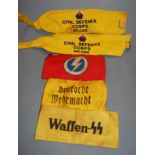 Two Civil Defence Corps Welfare Warden's armbands; together with a British Union of Fascists