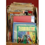 A box of assorted childrens comics and annuals, to include 1948 Fairies Album, Biggles Air