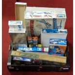 A box containing a quantity of plastic and balsa wood kits, to include Italeri, Revell etc