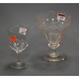 A 19th century dessert glass, of facet cut and tapering form to a knopped stem and circular foot