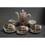 A Ridgeway Ironstone six place setting coffee service, transfer decorated in the Jacobean pattern