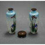 A pair of early 20th century Japanese cloisonné vases, of tapered cylindrical form, decorated with